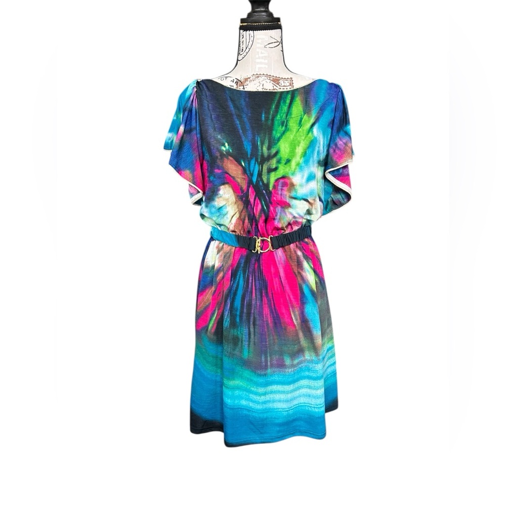 Angeleye London Belted Tie-Dye Pattern Dress with butterfly silhouette size M